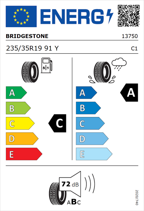 Tyre Label for Bridgestone Potenza S005 235/35R19 91Y